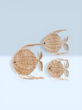 Woven Rattan Fish Wall Art - Natural Beige